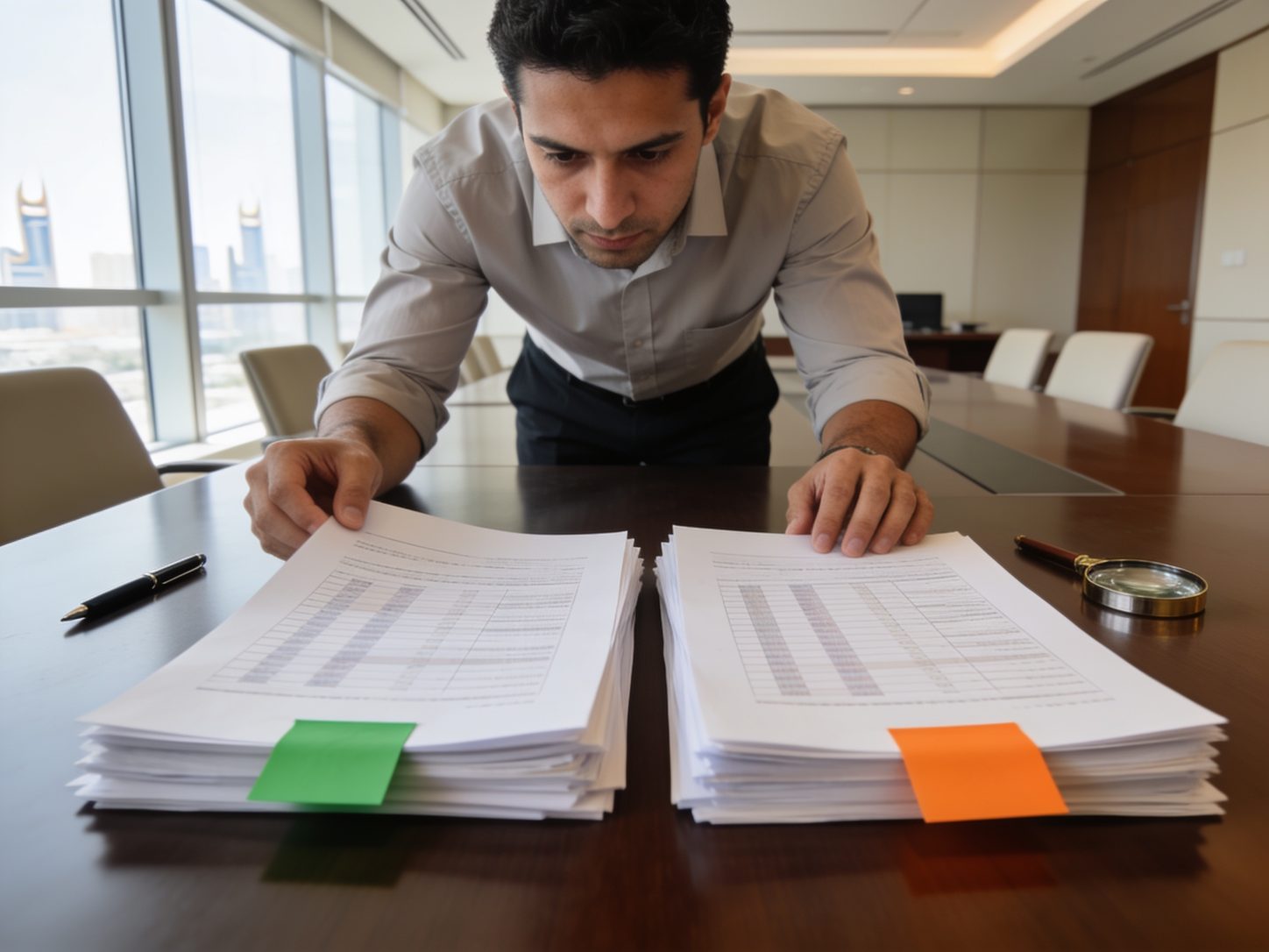 Auditor comparing an original and corrected UAE VAT return to prepare an amendment
