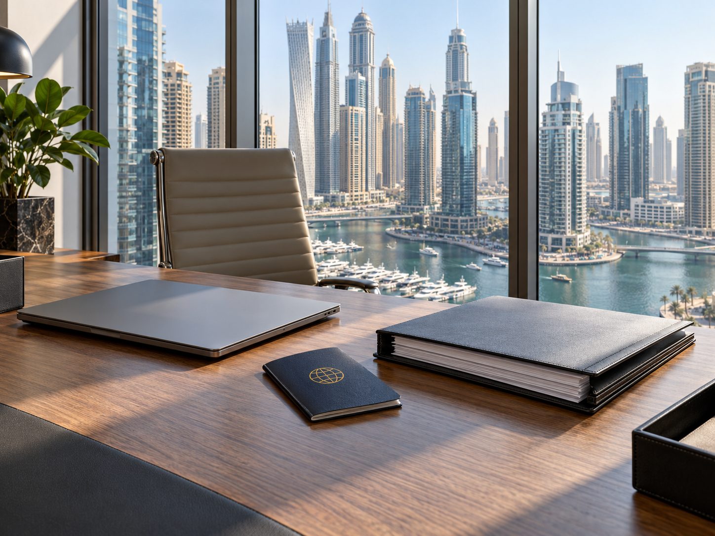 An HR manager in a Dubai office preparing a MOHRE work permit application