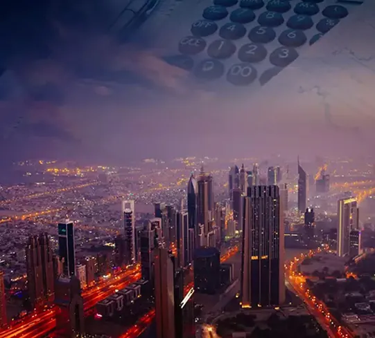 Dubai skyline with tax calculator