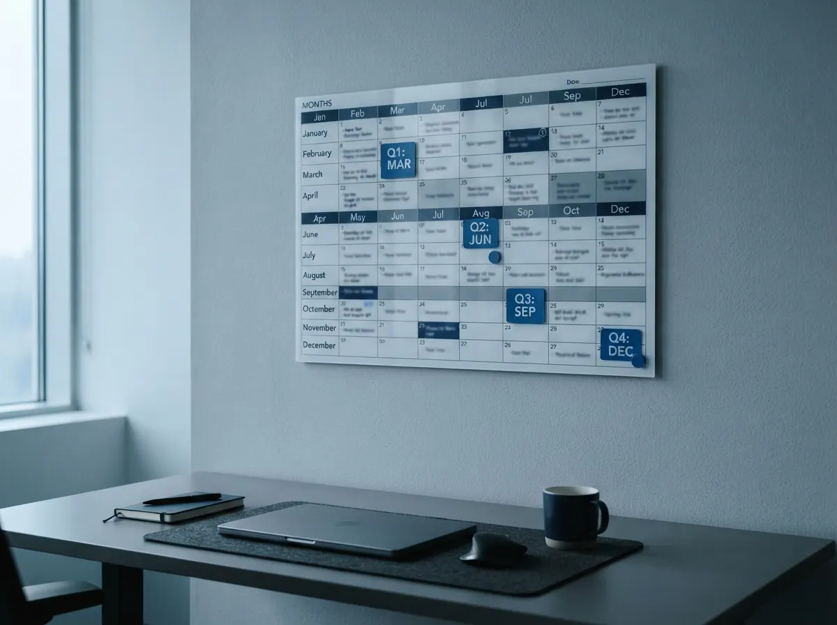 Compliance calendar and laptop in a Dubai accounting office
