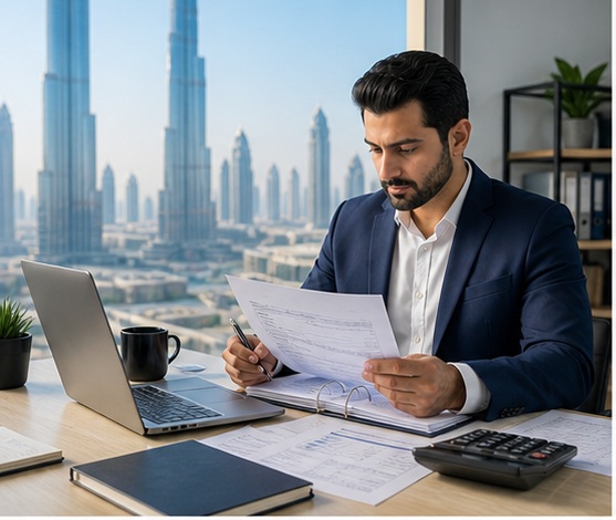 Generated Accounting & Bookkeeping Services in Dubai, UAE visual for hero service overview with UAE business documents and compliance planning