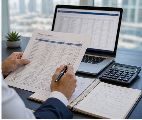 Generated Accounting & Bookkeeping Services in Dubai, UAE visual for reconcile banks and balances with UAE business documents and compliance planning