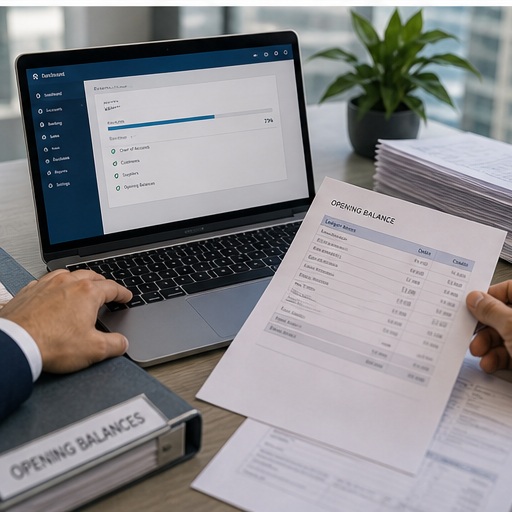 Generated Accounting Software & Support in Dubai, UAE visual for migrate opening balances and records with UAE business documents and compliance planning