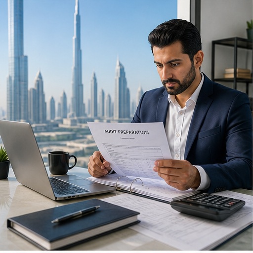 Generated Audit Preparation Support in Dubai, UAE visual for hero service overview with UAE business documents and compliance planning
