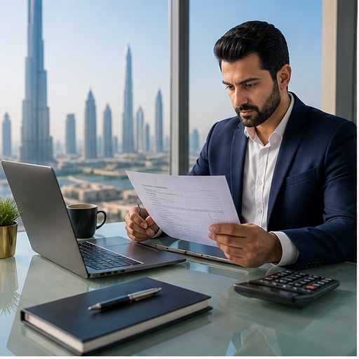 Generated Corporate Tax Registration in Dubai, UAE visual for hero service overview with UAE business documents and compliance planning