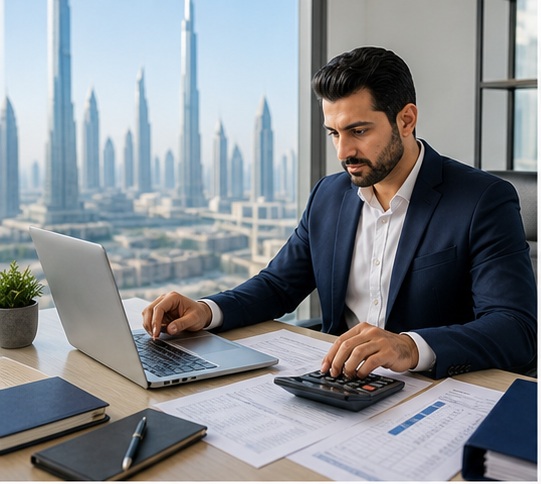 Generated On-Site Accounting Services in Dubai, UAE visual for hero service overview with UAE business documents and compliance planning