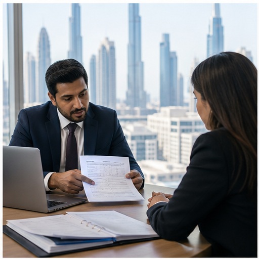 Generated VAT Consultant in Dubai, UAE visual for hero service overview with UAE business documents and compliance planning