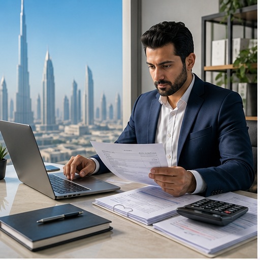 Generated VAT Return Filing in Dubai, UAE visual for hero service overview with UAE business documents and compliance planning